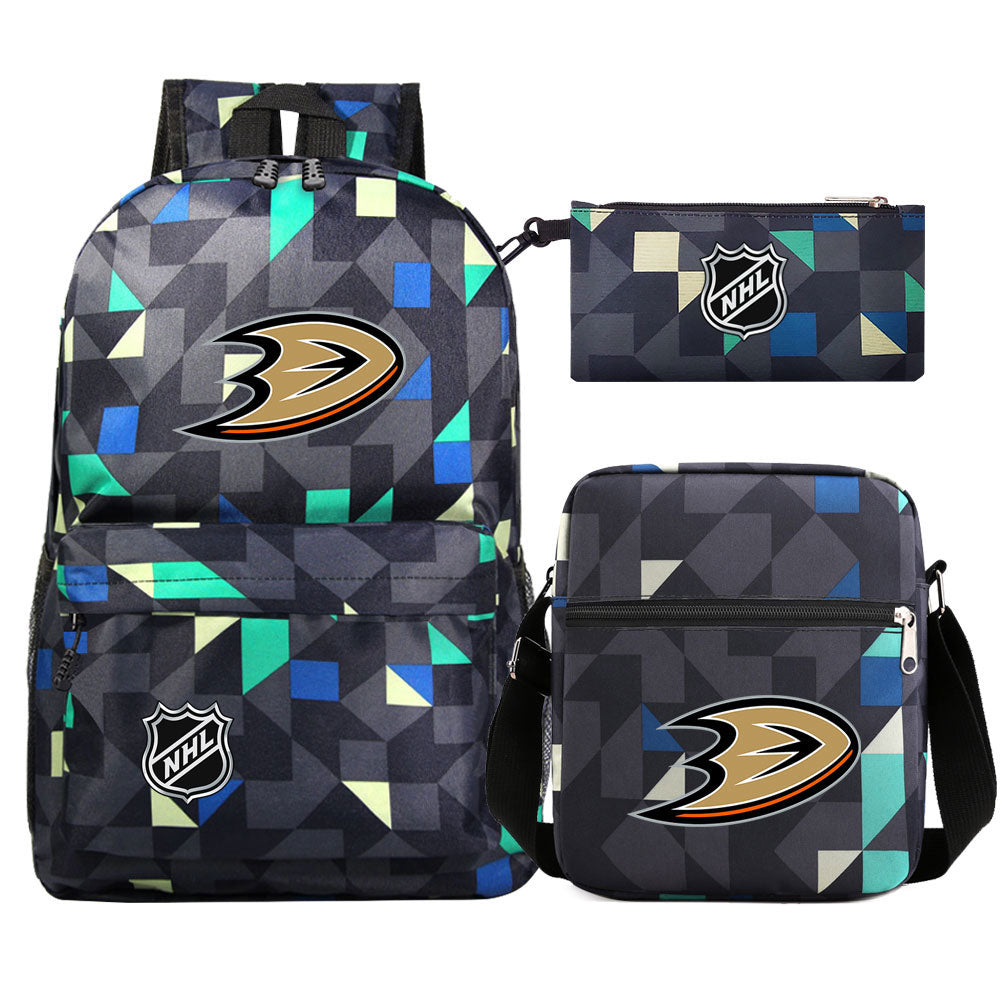 Anaheim Ducks Hockey League Printed Schoolbag Backpack Shoulder Bag Pencil Bag 3pcs set for Kids Students