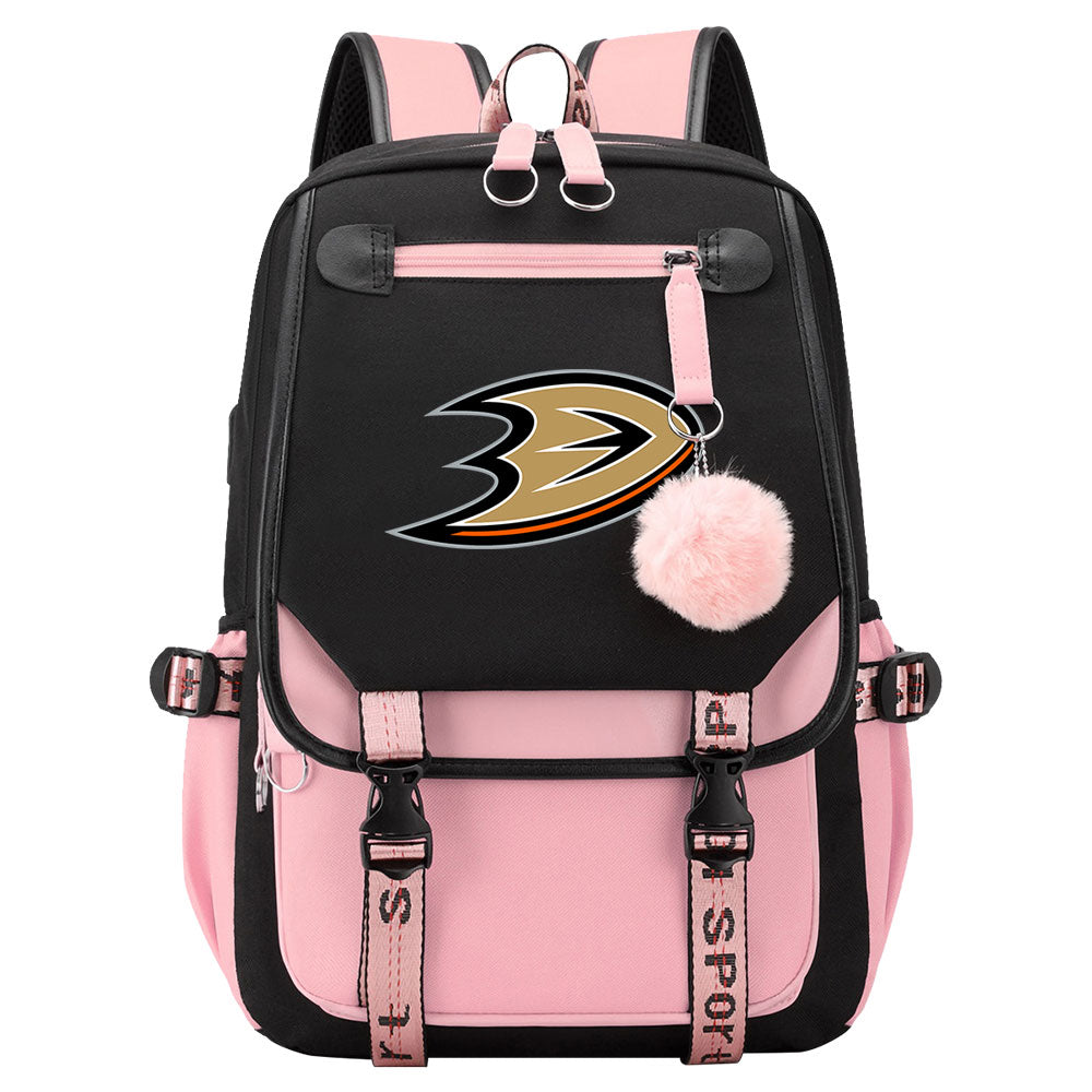 Anaheim Ducks Hockey League Waterproof Backpack School Notebook Travel Bag USB Charging