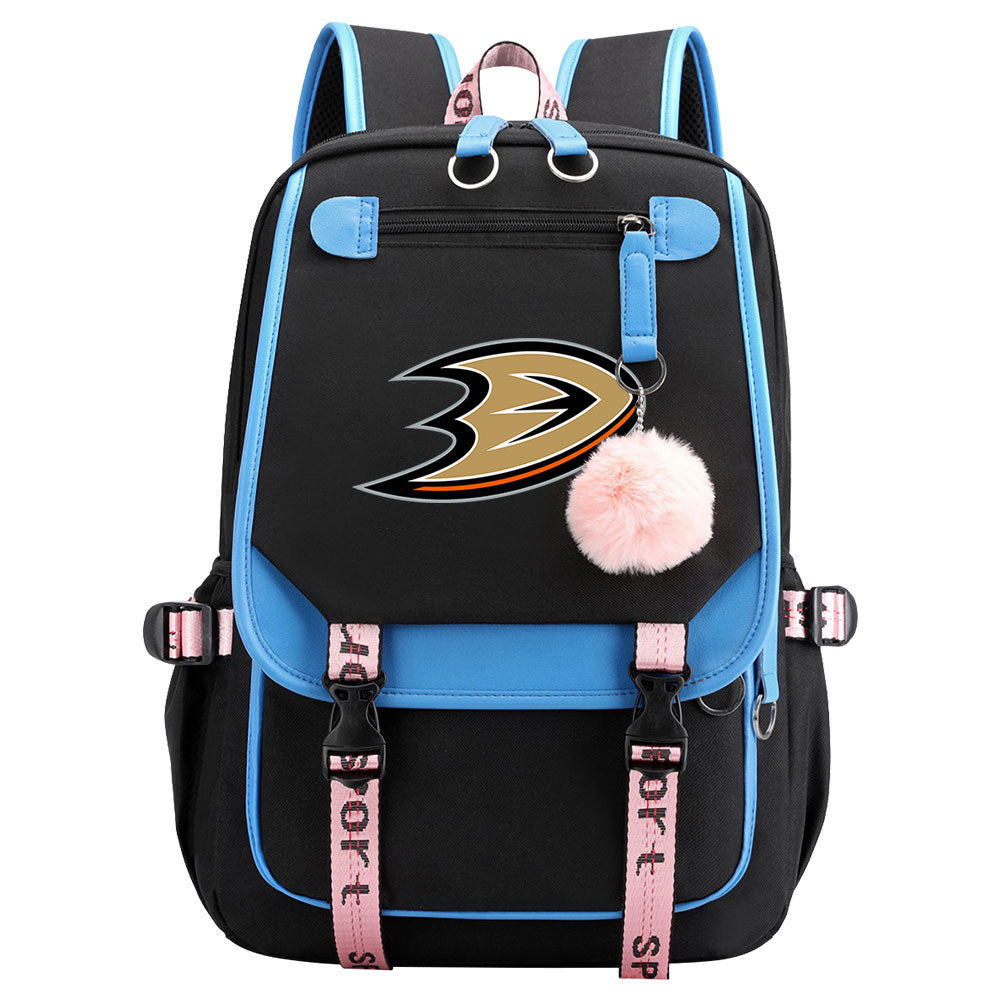 Anaheim Ducks Hockey League Waterproof Backpack School Notebook Travel Bag USB Charging