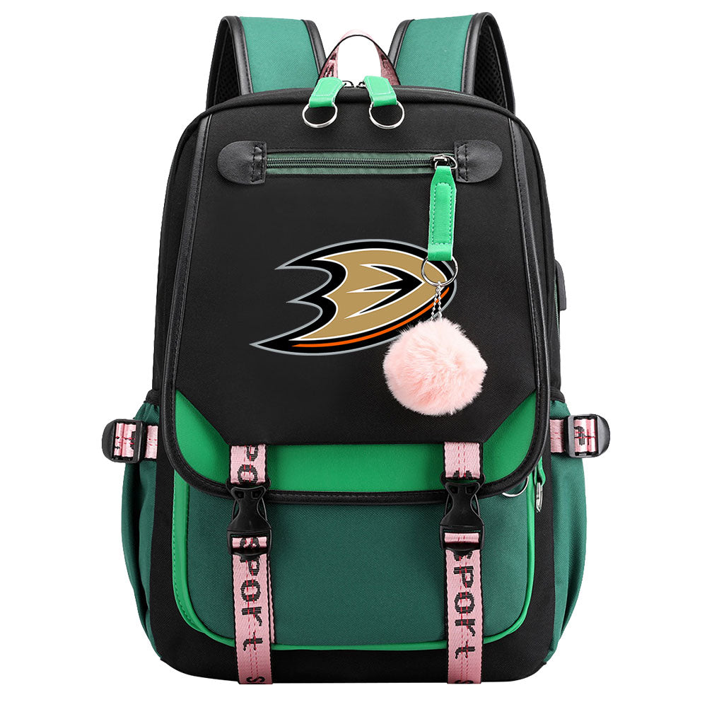 Anaheim Ducks Hockey League Waterproof Backpack School Notebook Travel Bag USB Charging