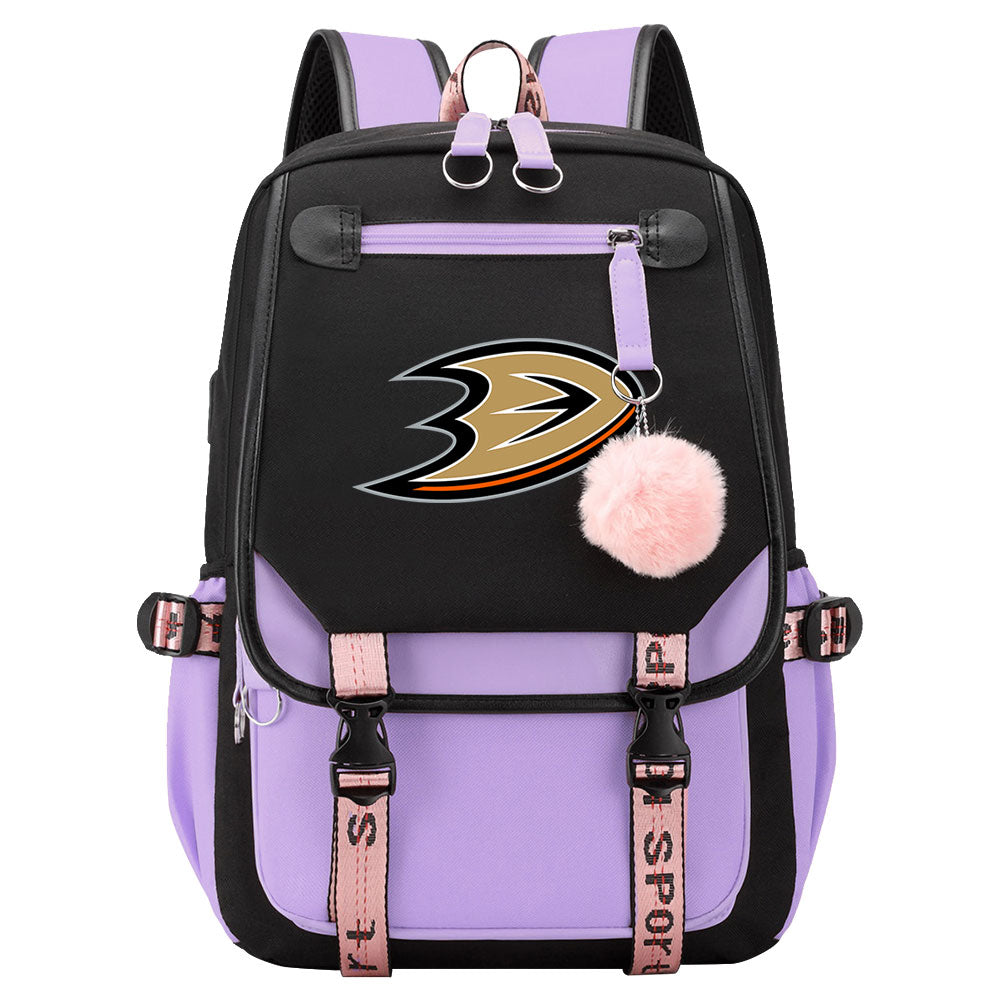 Anaheim Ducks Hockey League Waterproof Backpack School Notebook Travel Bag USB Charging