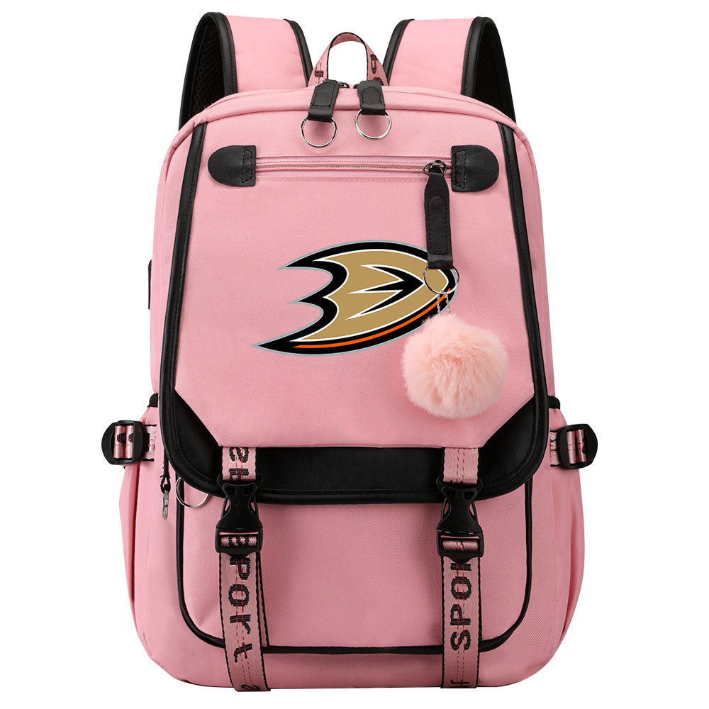 Anaheim Ducks Hockey League Waterproof Backpack School Notebook Travel Bag USB Charging
