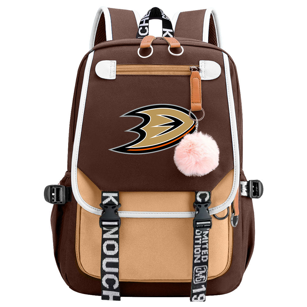 Anaheim Ducks Hockey League Waterproof Backpack School Notebook Travel Bag USB Charging