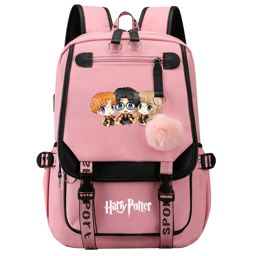 Magic School Howgwarts Cartoon Waterproof Backpack School Notebook Travel Bags USB Charging