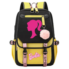 Pink Barbie  Waterproof Backpack School Notebook Travel Bags USB Charging