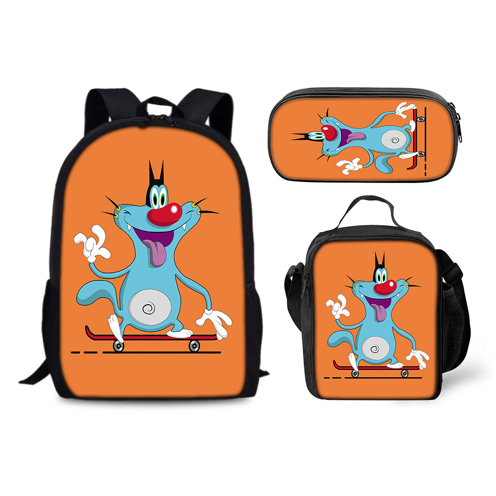 Oggy and the Cockroaches Backpack Schoolbag Lunch Bag Pencil Bag for Kids Students 3PCS