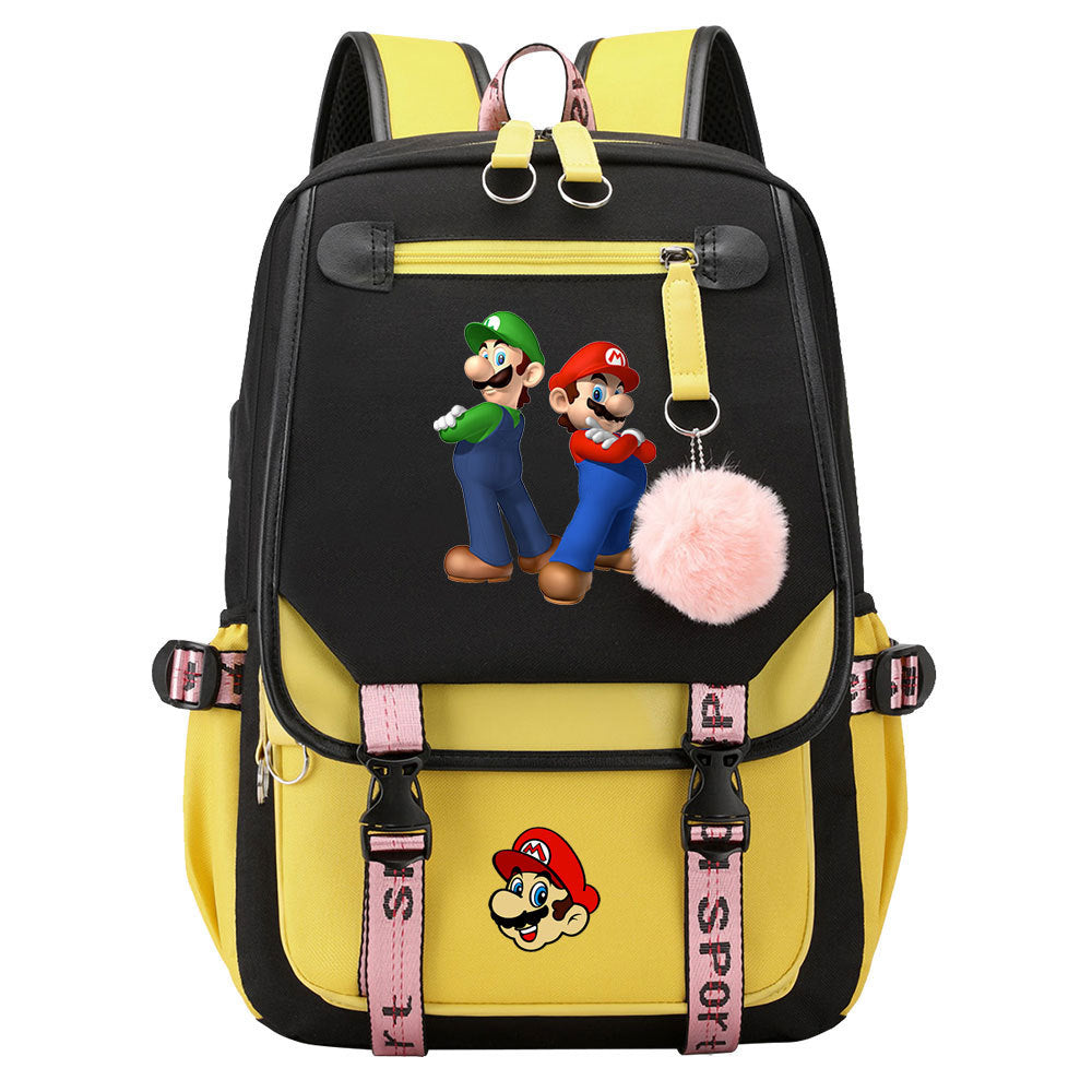 Super Mario Waterproof Backpack School Notebook Travel Bags USB Charging