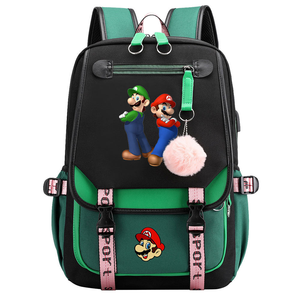 Super Mario Waterproof Backpack School Notebook Travel Bags USB Charging