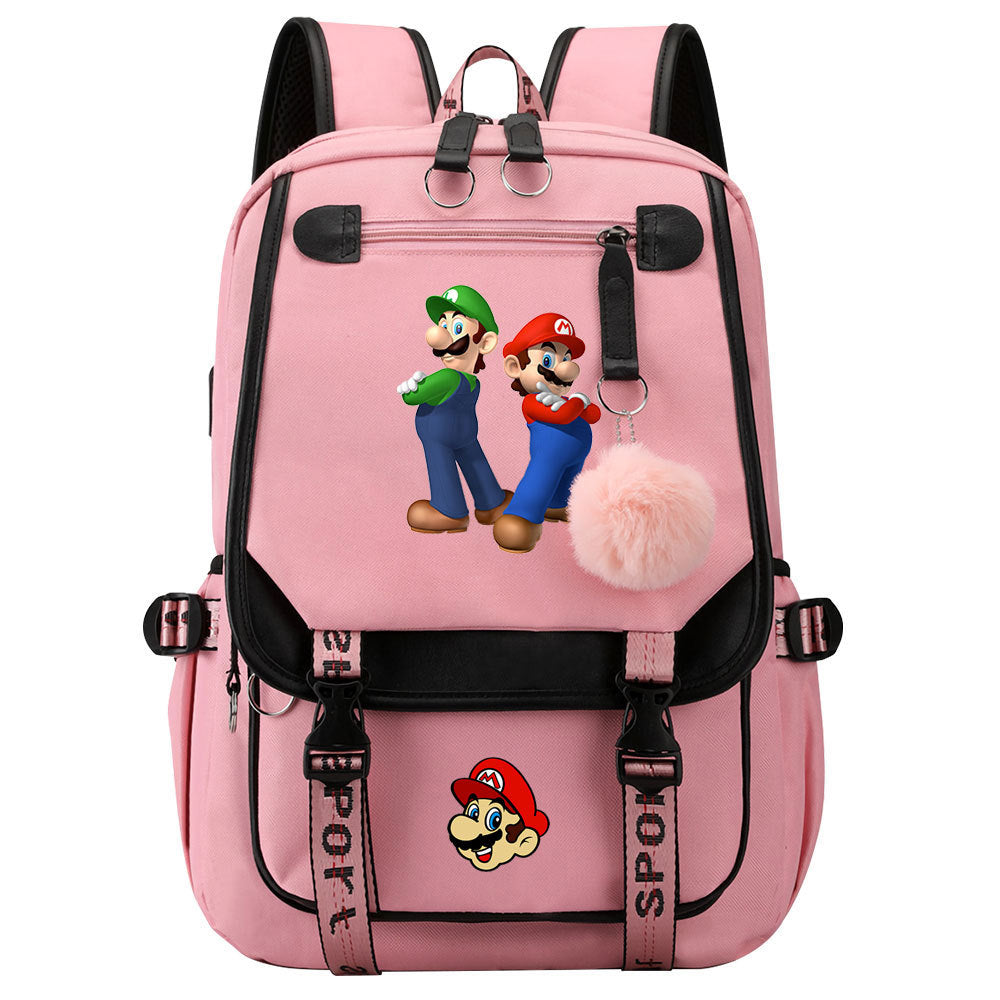 Super Mario Waterproof Backpack School Notebook Travel Bags USB Charging