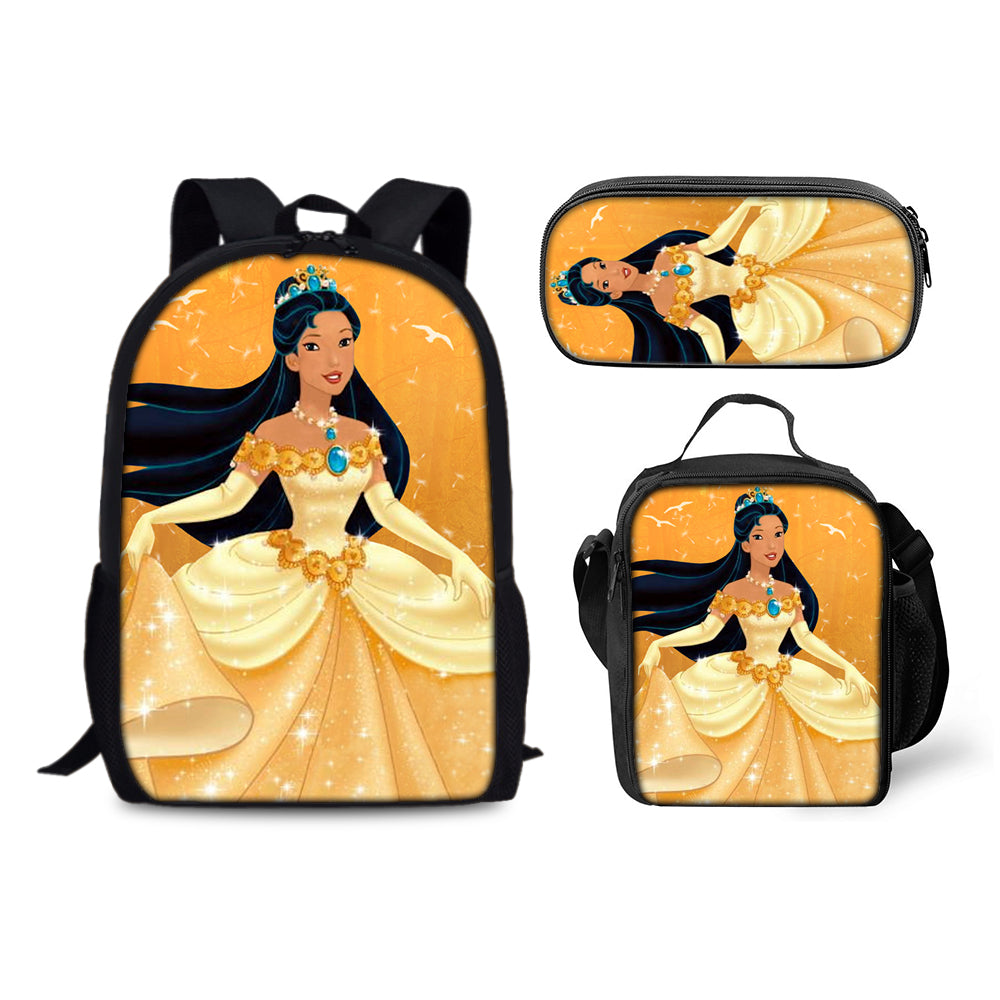 Pocahontas Backpack Schoolbag Lunch Bag Pencil Bag for Kids Students 3PCS