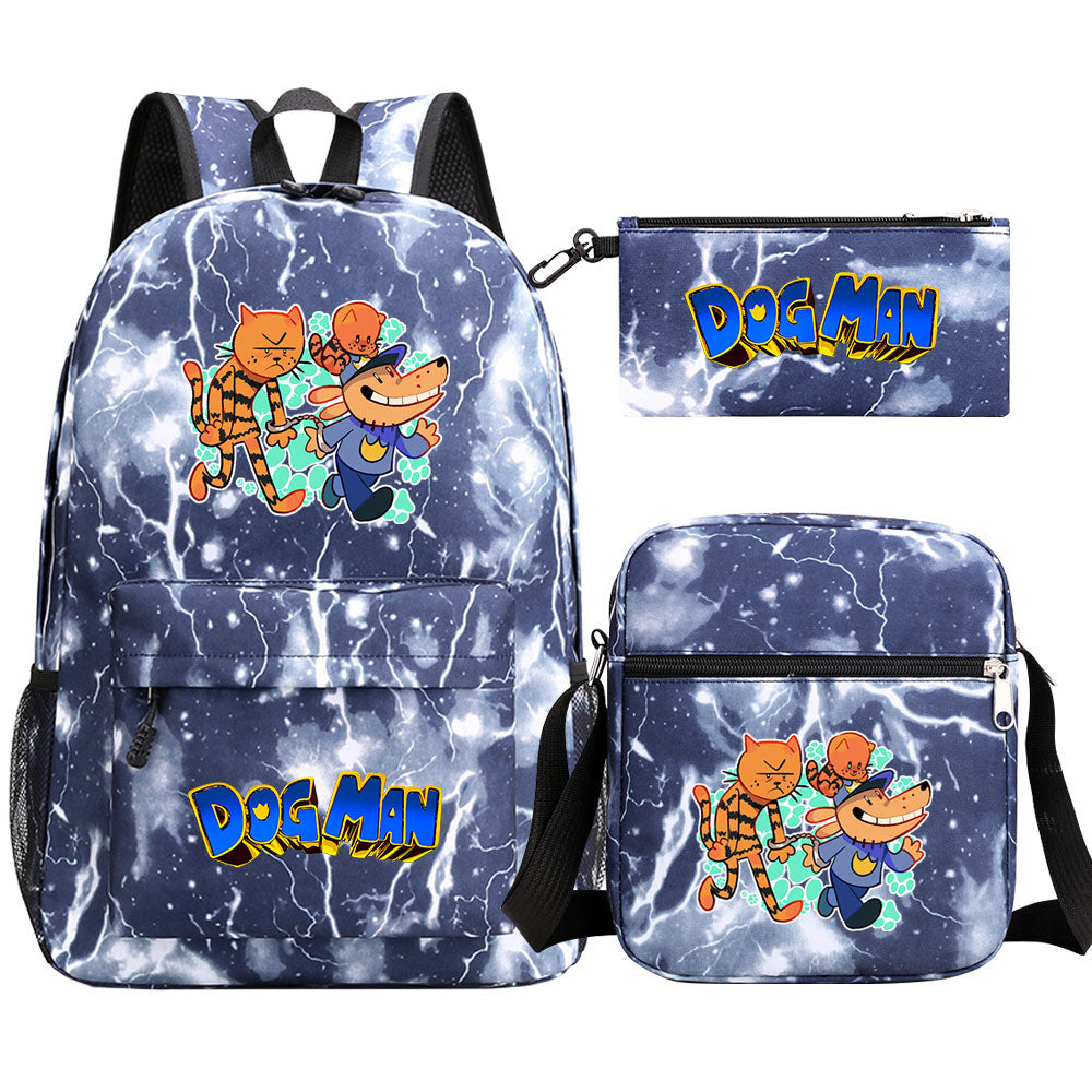 Dog Man Printed Schoolbag Backpack Shoulder Bag Pencil Bag 3pcs set for Kids Students