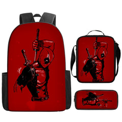 Deadpool Full Printed Backpack Schoolbag Travel Notebook Bag Lunch Bag Pencil Bag for Kids Students 3PCS