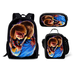 Child's Play Chucky Backpack Schoolbag Lunch Bag Pencil Bag for Kids Students 3PCS