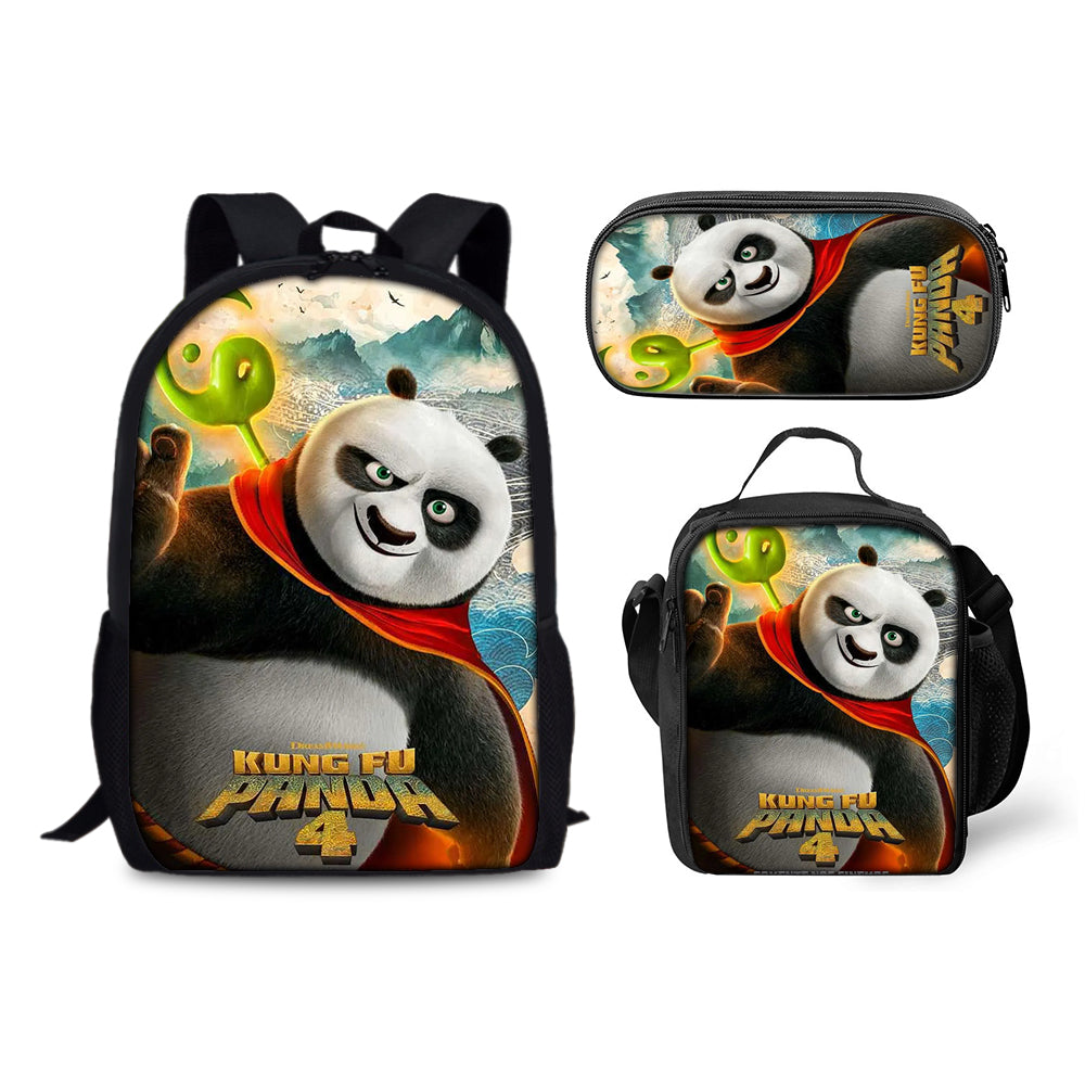 Kung Fu Panda Backpack Schoolbag Lunch Bag Pencil Bag for Kids Students 3PCS