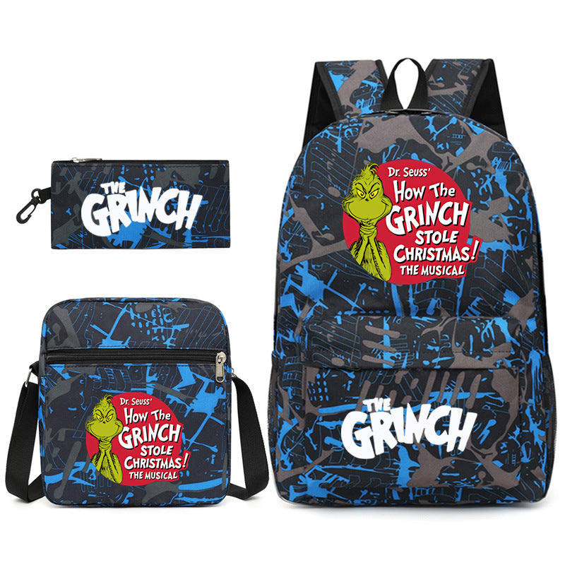 The Grinch Printed Schoolbag Backpack Shoulder Bag Pencil Bag 3pcs set for Kids Students