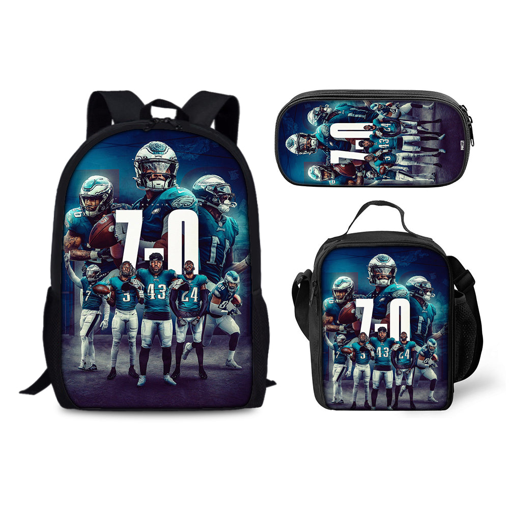 Philadelphia Eagles Football Team Backpack Schoolbag Lunch Bag Pencil Bag for Kids Students 3PCS