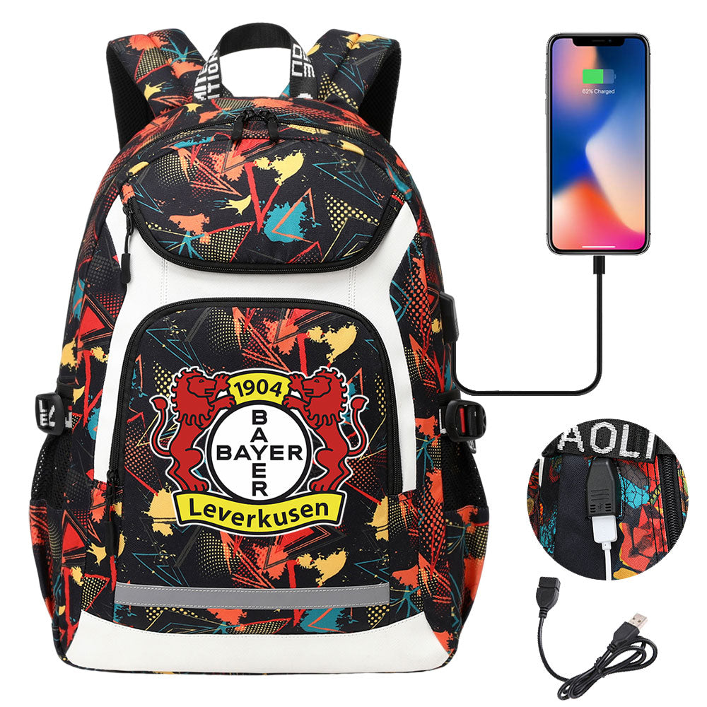 Bayer 04 Leverkusen Football Club USB Charging Backpack School Notebook Travel Bags