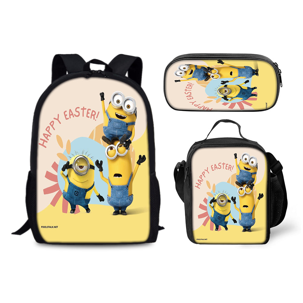 Minions Backpack Schoolbag Lunch Bag Pencil Bag for Kids Students 3PCS