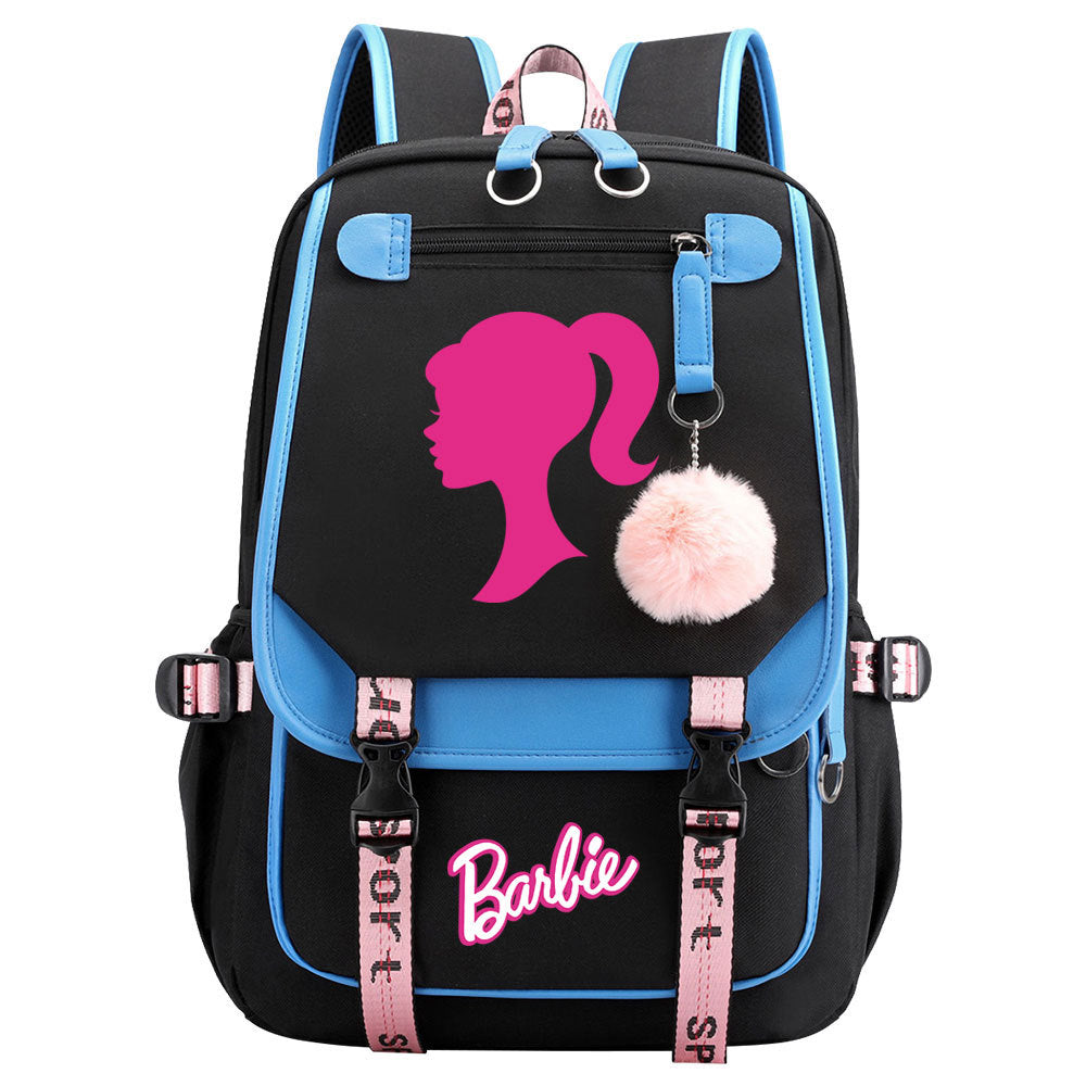 Pink Barbie  Waterproof Backpack School Notebook Travel Bags USB Charging