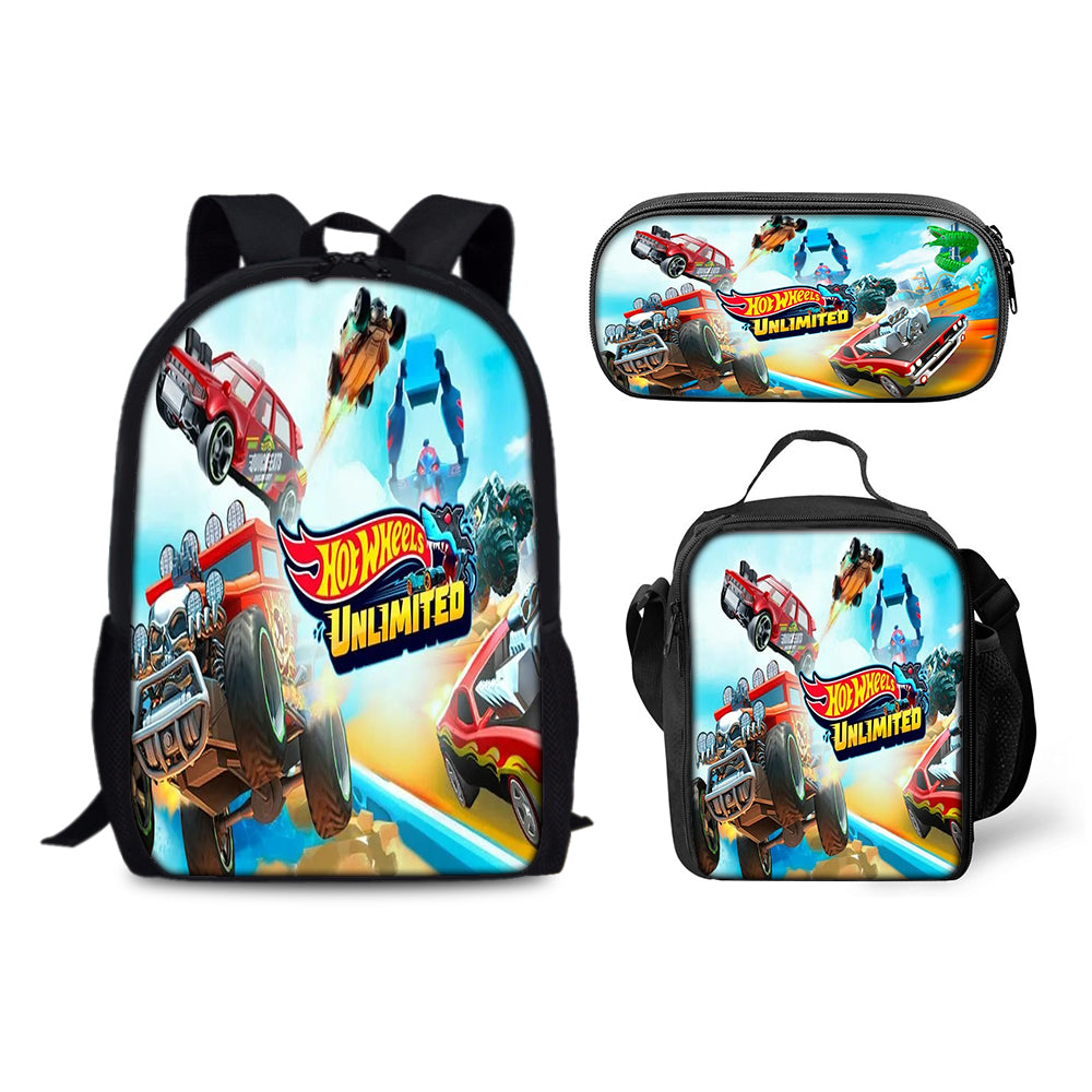 Hot Wheels Backpack Schoolbag Lunch Bag Pencil Bag for Kids Students 3PCS