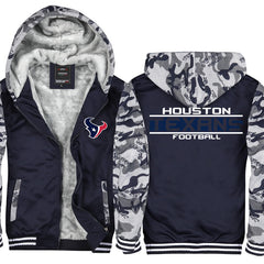 Houston Football Team Texans Unisex Lined Hoodie Fleece Sweatshirt Full Zipper Hooded Thicken Jacket