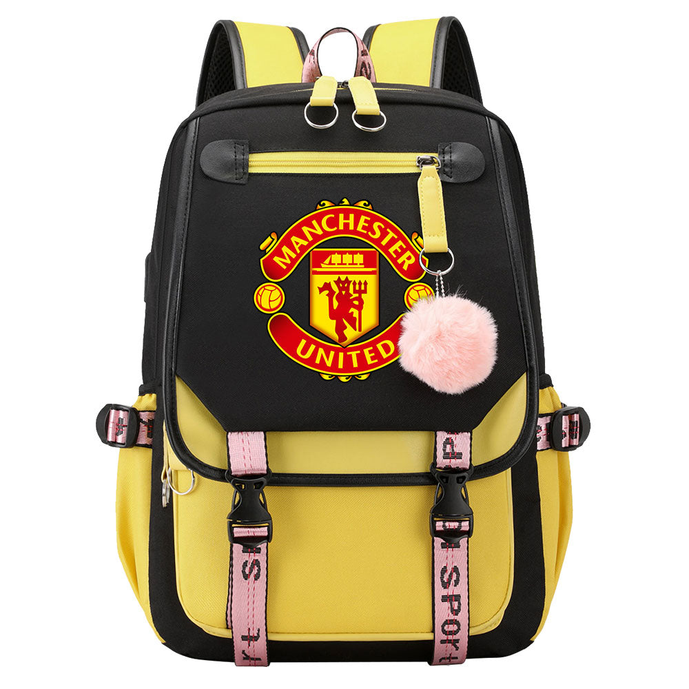 Manchester United Football Club Waterproof Backpack School Notebook Travel Bags USB Charging