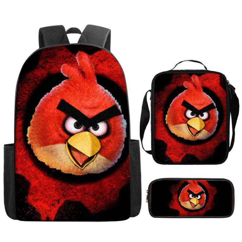 Angry Birds Full Printed Backpack Schoolbag Travel Notebook Bag Lunch Bag Pencil Bag for Kids Students 3PCS