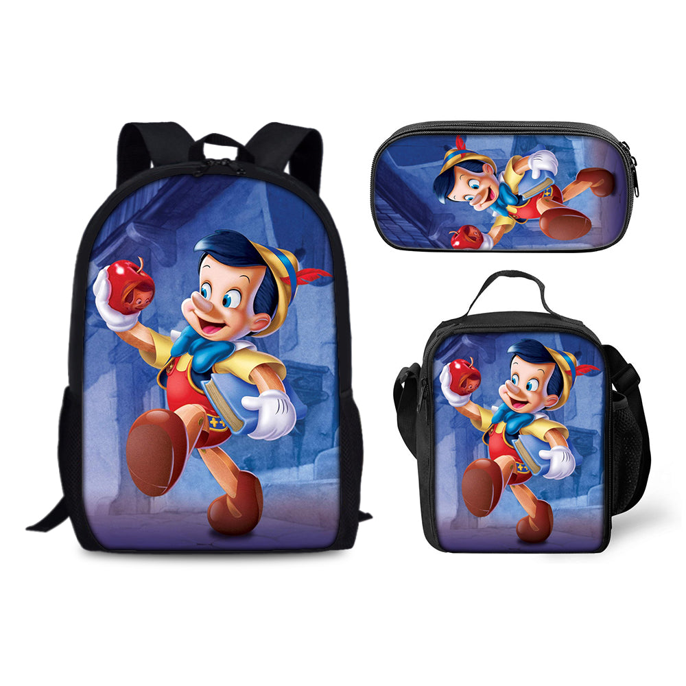 Pinocchio Backpack Schoolbag Lunch Bag Pencil Bag for Kids Students 3PCS