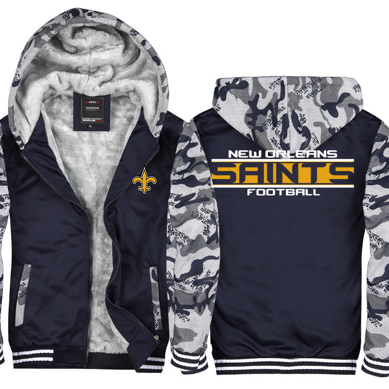 New Orleans Football Team Saints Unisex Lined Hoodie Fleece Sweatshirt Full Zipper Hooded Thicken Jacket