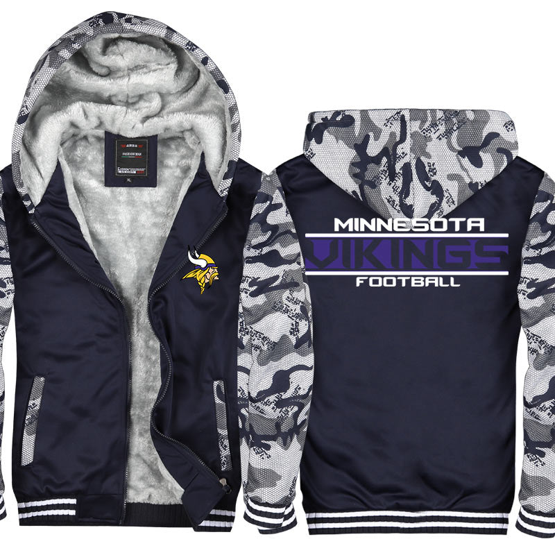 Minnesota Football Team Vikings Unisex Lined Hoodie Fleece Sweatshirt Full Zipper Hooded Thicken Jacket