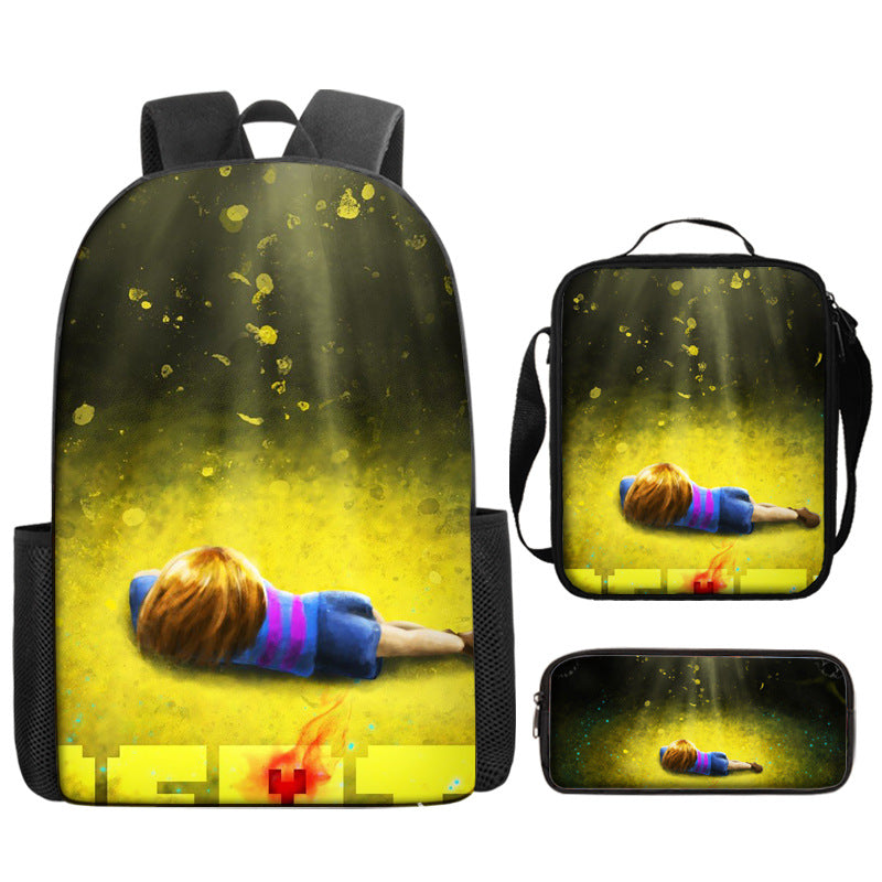 Undertale Full Printed Backpack Schoolbag Travel Notebook Bag Lunch Bag Pencil Bag for Kids Students 3PCS