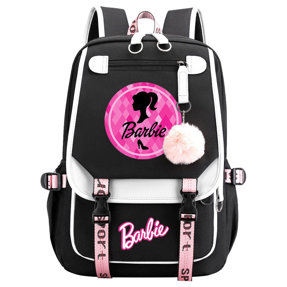 Pink Barbie  Waterproof Backpack School Notebook Travel Bags USB Charging