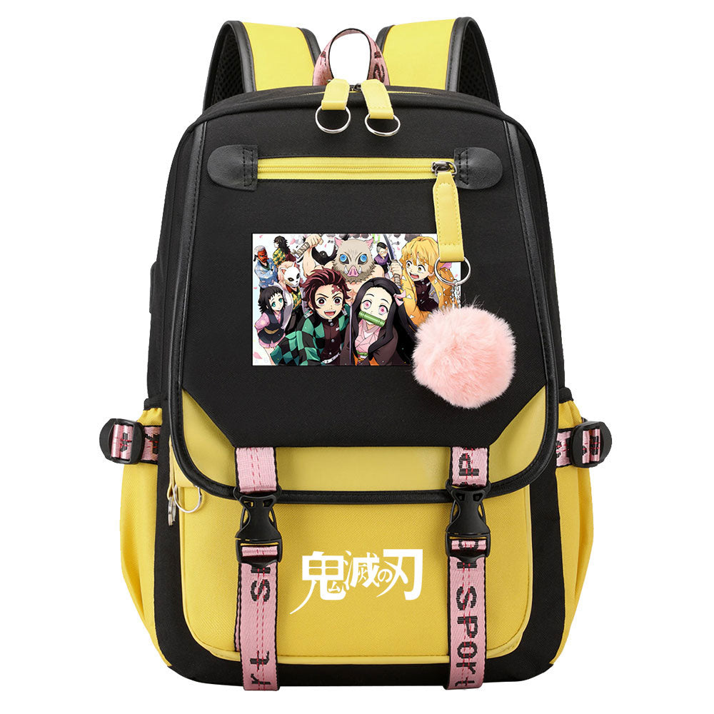 Demon Slayer Waterproof Backpack School Notebook Travel Bag USB Charging