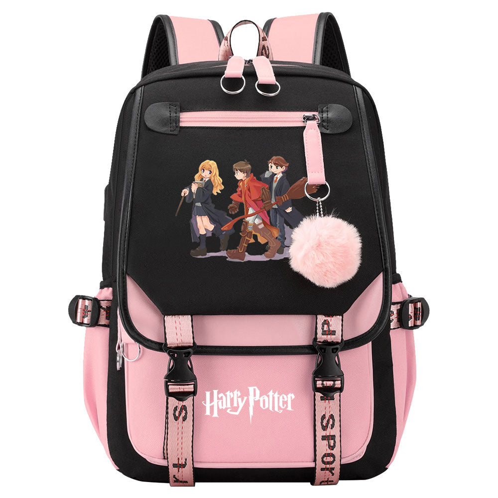 Magic School Howgwarts Cartoon Waterproof Backpack School Notebook Travel Bags USB Charging