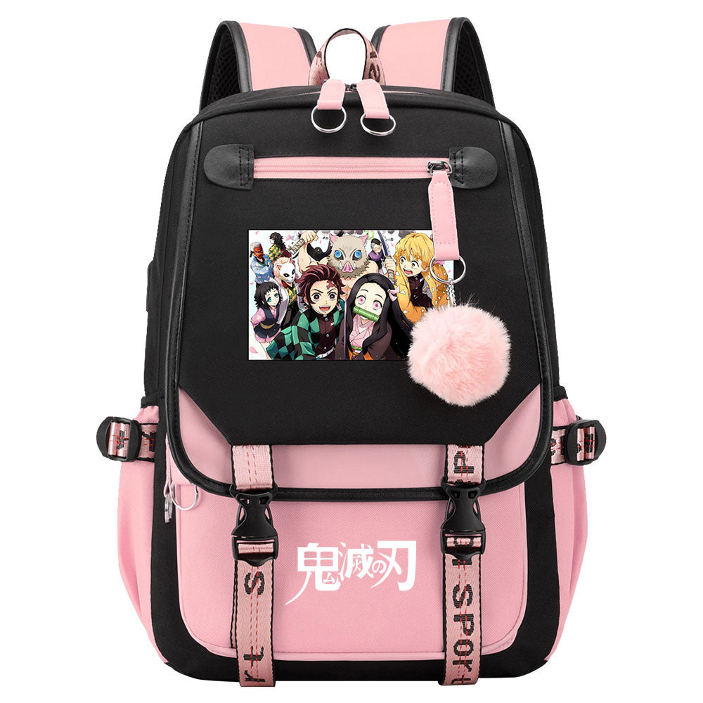 Demon Slayer Waterproof Backpack School Notebook Travel Bag USB Charging