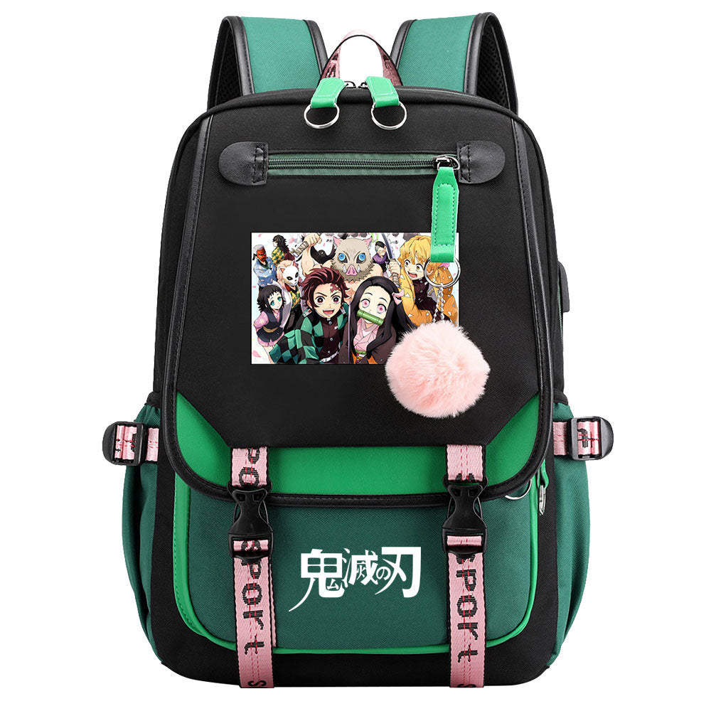 Demon Slayer Waterproof Backpack School Notebook Travel Bag USB Charging