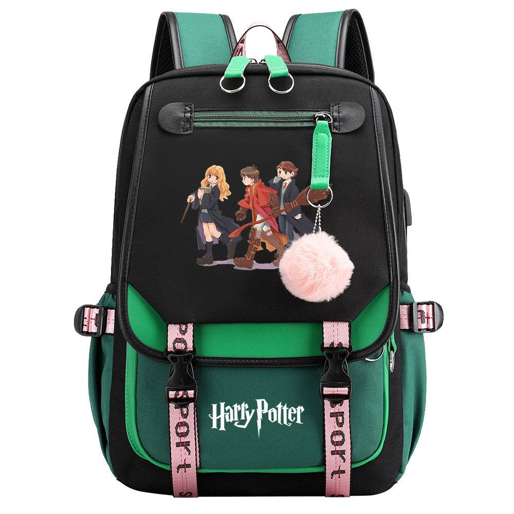 Magic School Howgwarts Cartoon Waterproof Backpack School Notebook Travel Bags USB Charging