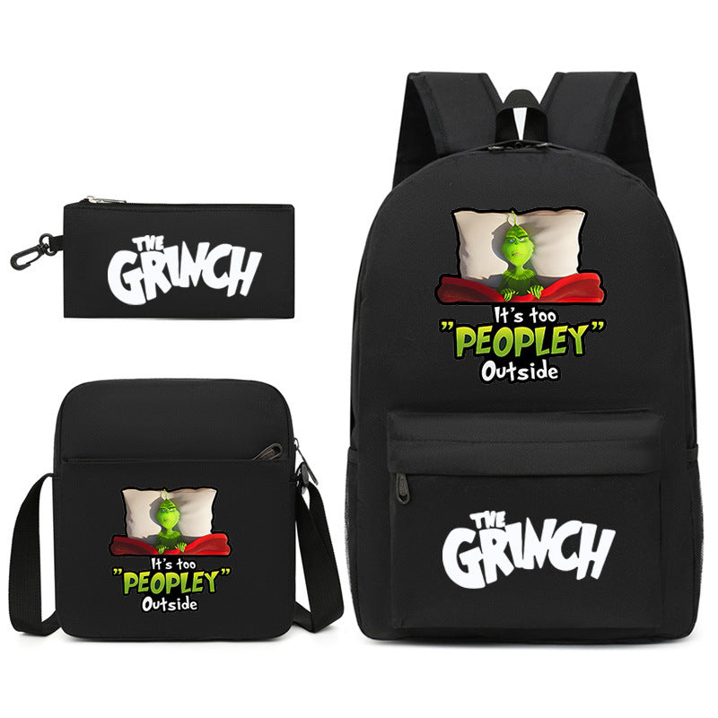 The Grinch Printed Schoolbag Backpack Shoulder Bag Pencil Bag 3pcs set for Kids Students