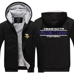 Minnesota Football Team Vikings Unisex Lined Hoodie Fleece Sweatshirt Full Zipper Hooded Thicken Jacket