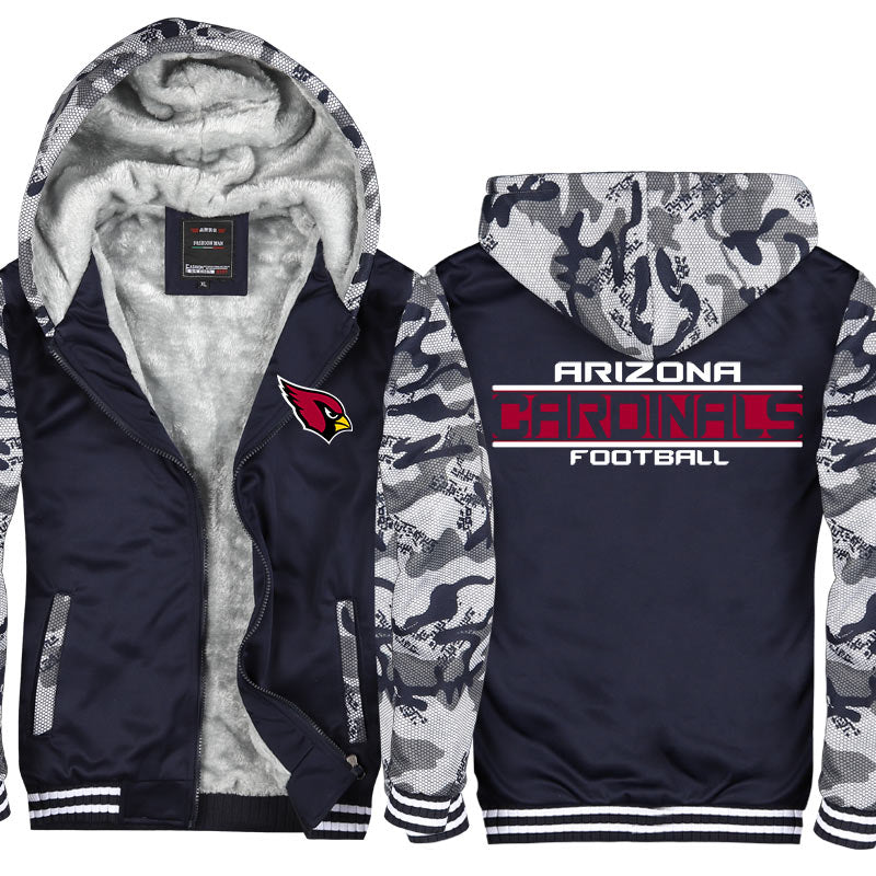Arizona Football Team Cardinals Unisex Lined Hoodie Fleece Sweatshirt Full Zipper Hooded Thicken Jacket