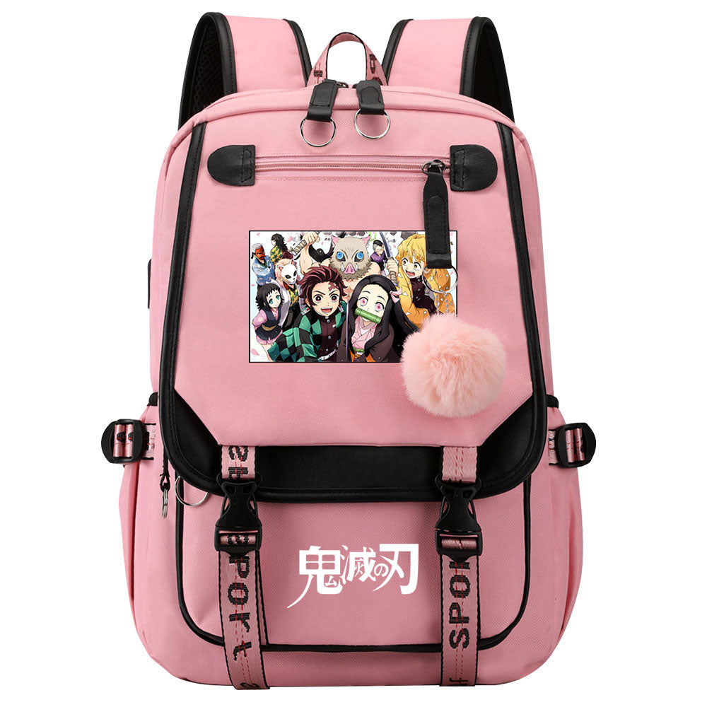 Demon Slayer Waterproof Backpack School Notebook Travel Bag USB Charging