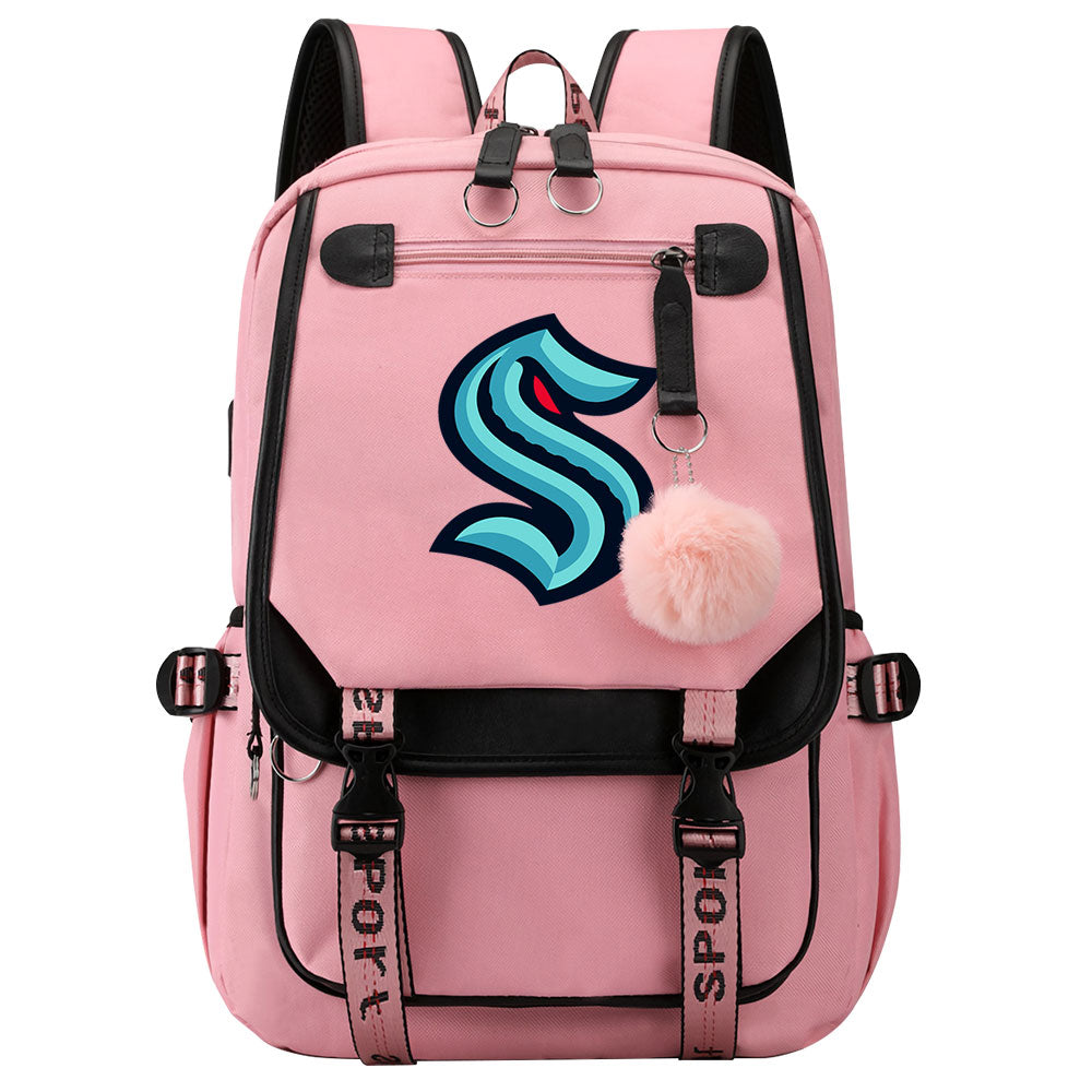 Seattle Kraken Hockey League Waterproof Backpack School Notebook Travel Bag USB Charging