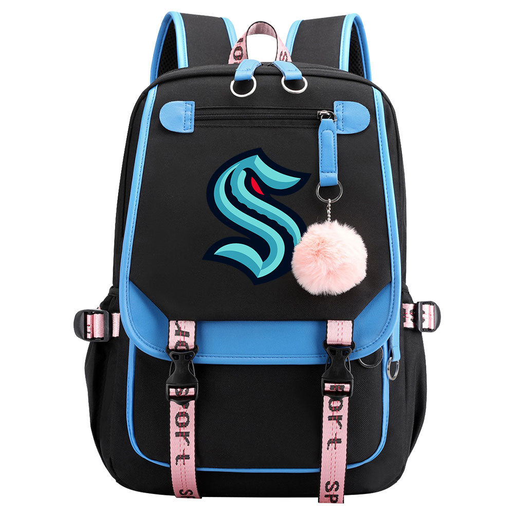 Seattle Kraken Hockey League Waterproof Backpack School Notebook Travel Bag USB Charging