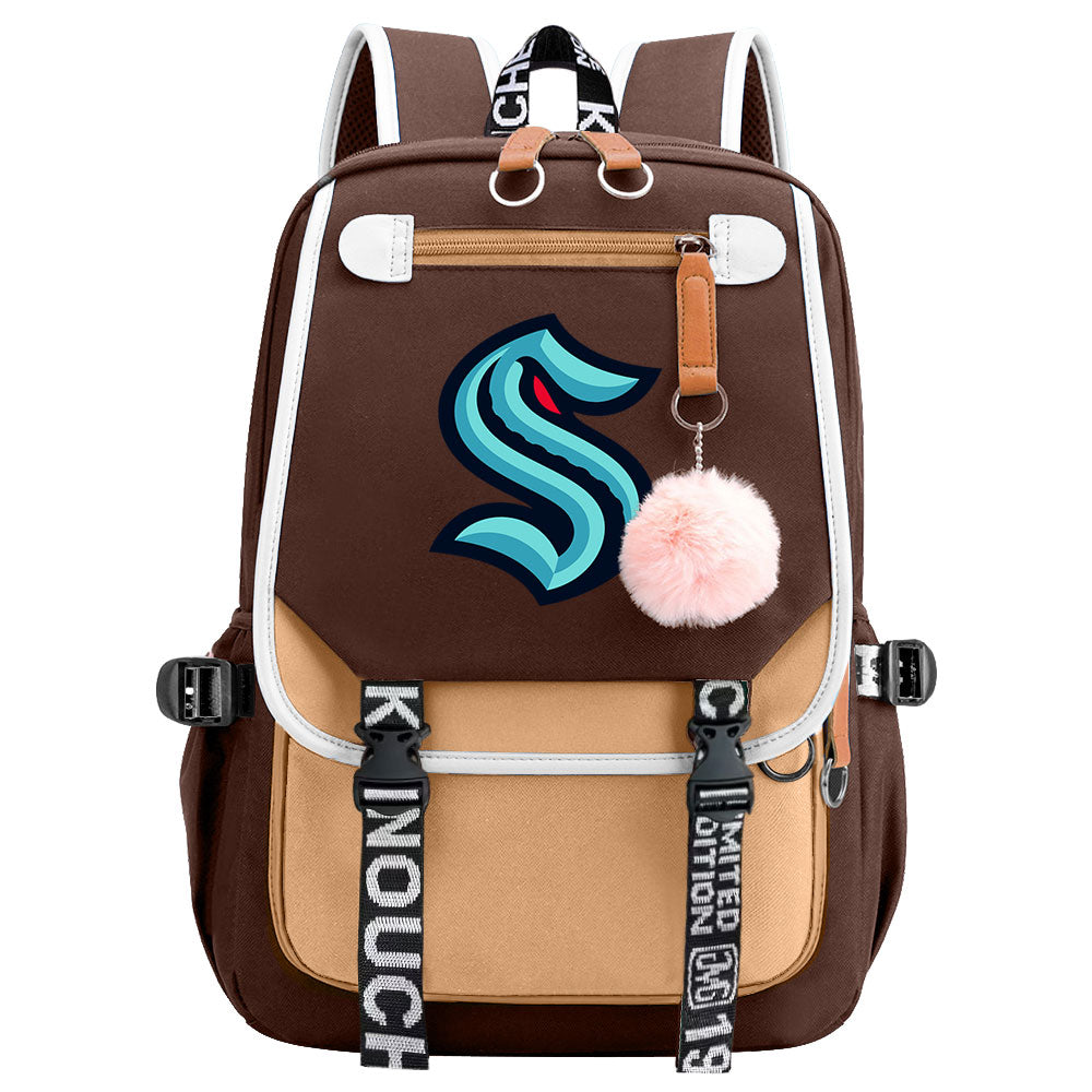 Seattle Kraken Hockey League Waterproof Backpack School Notebook Travel Bag USB Charging