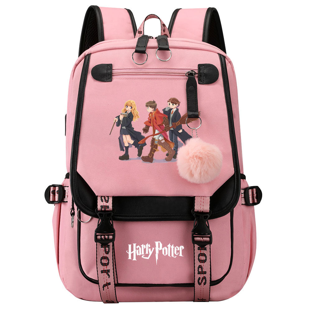 Magic School Howgwarts Cartoon Waterproof Backpack School Notebook Travel Bags USB Charging