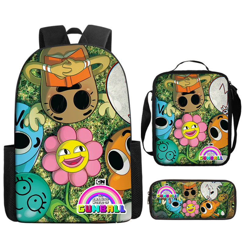 The Amazing World of Gumball Full Printed Backpack Schoolbag Travel Notebook Bag Lunch Bag Pencil Bag for Kids Students 3PCS