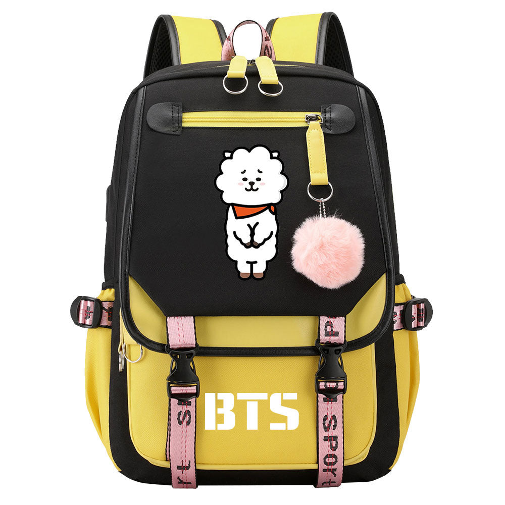 BTS RJ Waterproof Backpack School Notebook Travel Bag USB Charging
