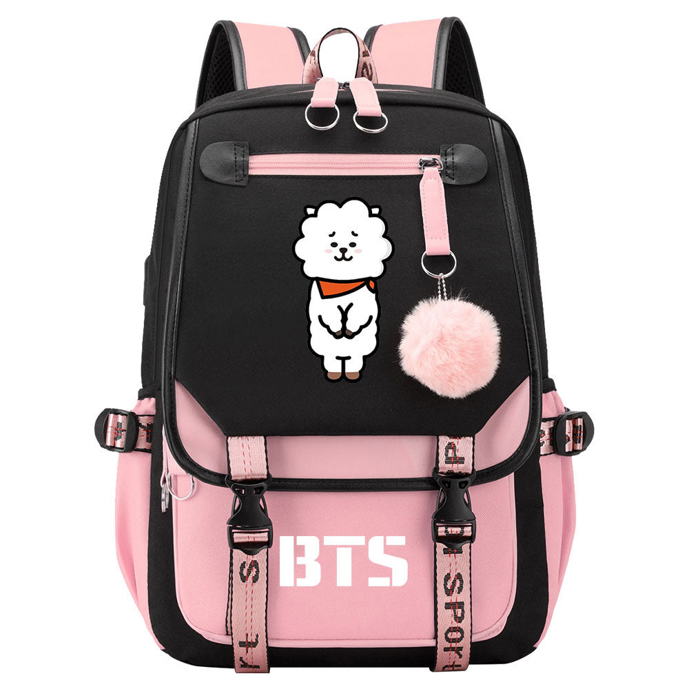 BTS RJ Waterproof Backpack School Notebook Travel Bag USB Charging