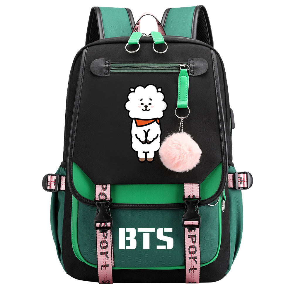 BTS RJ Waterproof Backpack School Notebook Travel Bag USB Charging