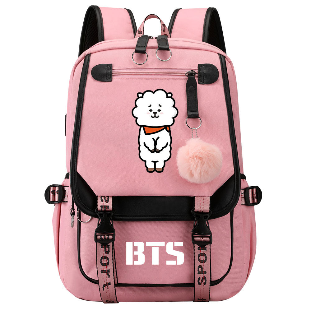 BTS RJ Waterproof Backpack School Notebook Travel Bag USB Charging
